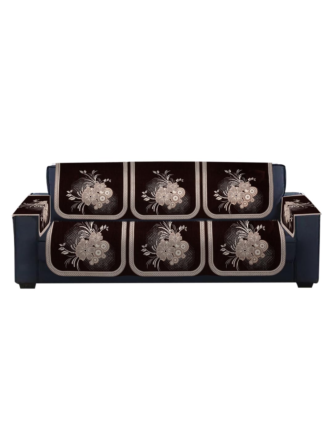 Multitex 5 +Armseater Printed Jaquard Ethnic Design Sofa Coverset-Coffee (Coffee)